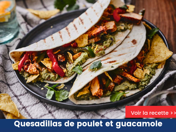 Quesadillas de poulet tex-mex et creamy guacamole